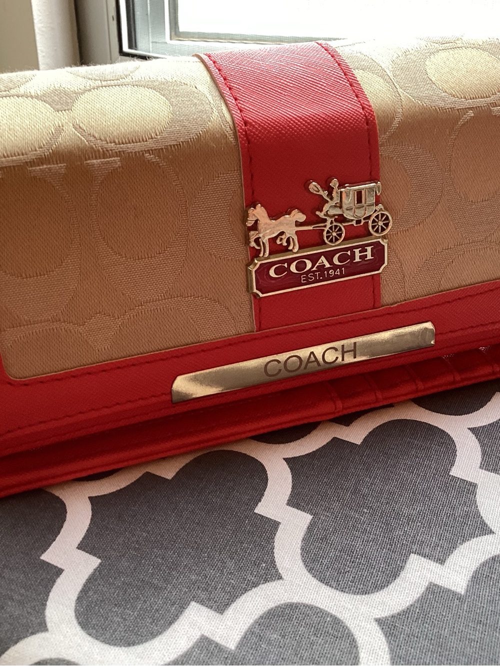 Coach Two-Tone Signature Wallet in Orange and Beige